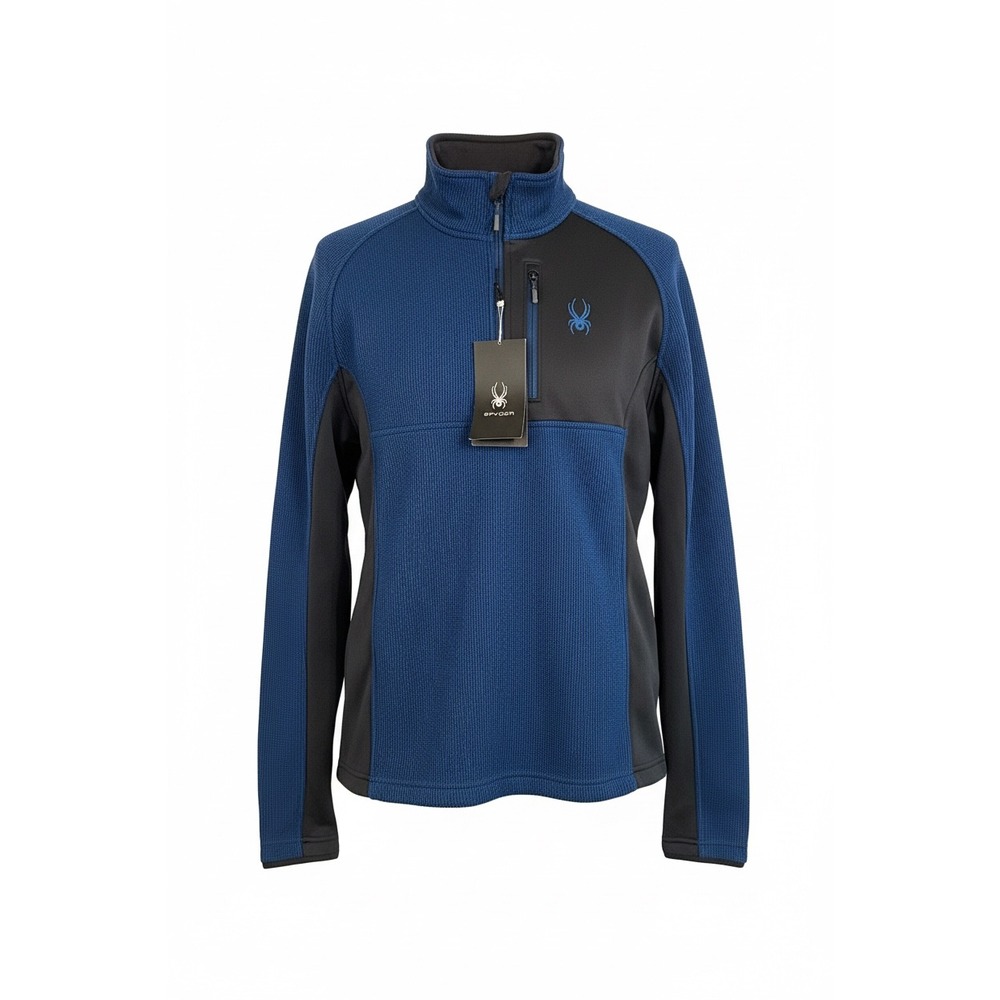 Spyder Mens Medium Quarter Zip‎ Pullover Jacket BlueBlack Performance Fleece NWT